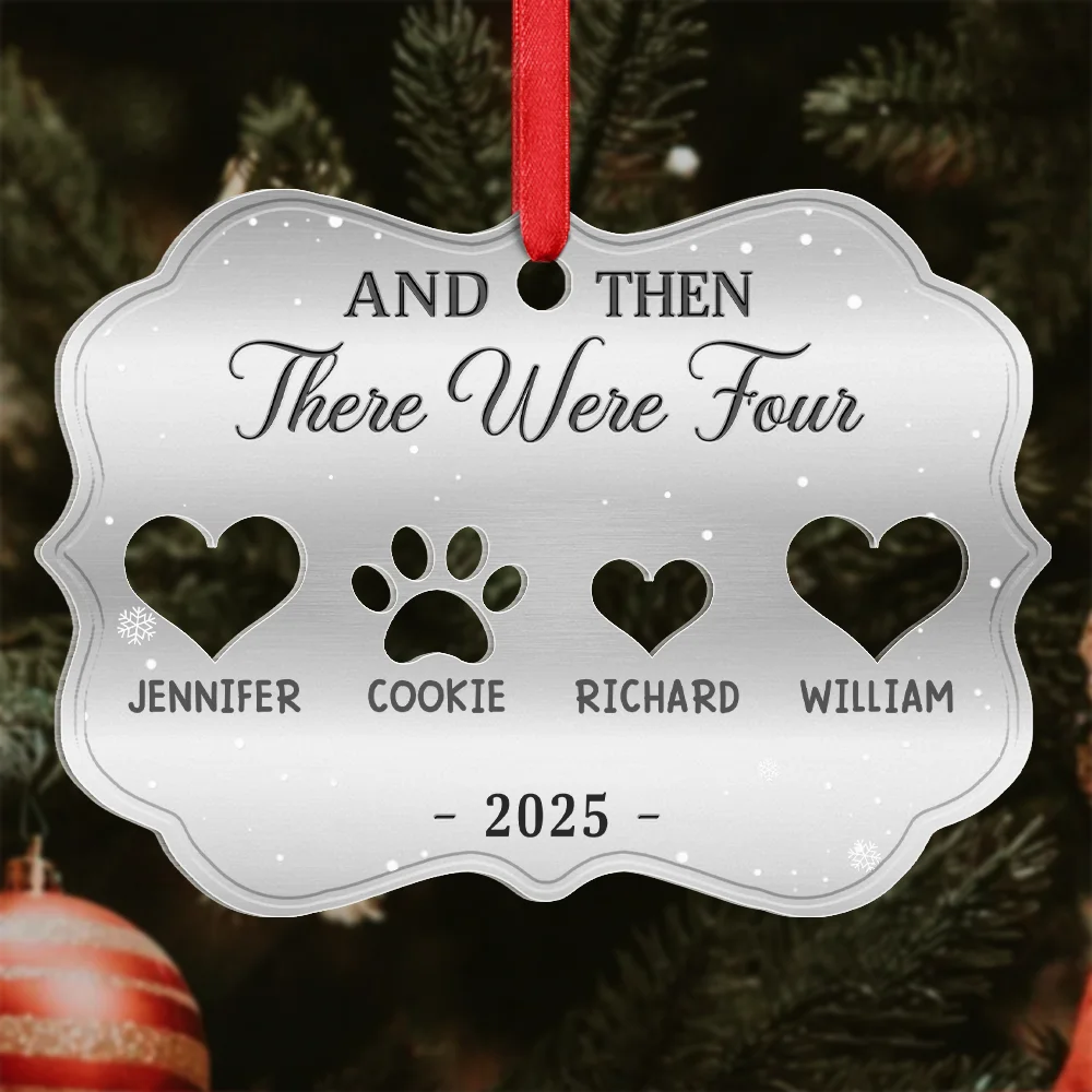 And Then There Were Four Couple With Kids Pets - Personalized Metal Ornament