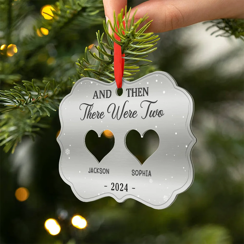 Parents,Pet Couple,Family,Happy,Christmas - And Then There Were Four Couple With Kids Pets - Personalized Metal Ornament