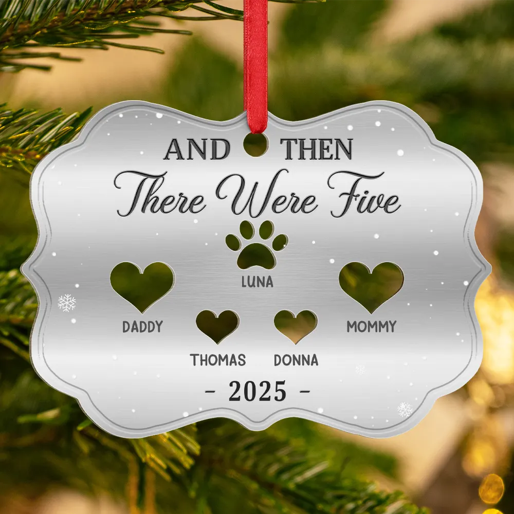 Parents,Pet Couple,Family,Happy,Christmas - And Then There Were Four Couple With Kids Pets - Personalized Metal Ornament
