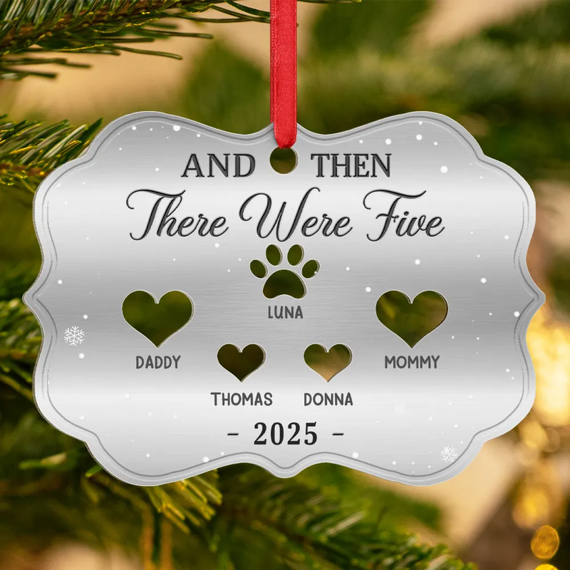 Parents,Pet Couple,Family,Happy,Christmas - And Then There Were Four Couple With Kids Pets - Personalized Metal Ornament
