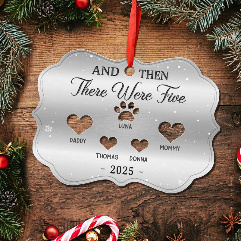 Parents,Pet Couple,Family,Happy,Christmas - And Then There Were Four Couple With Kids Pets - Personalized Metal Ornament