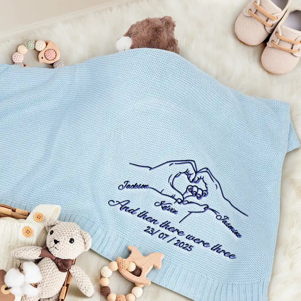 New Dad,New baby,New Mom,Love - And Then There Were Four New Baby - Personalized Embroidered Knitted Baby Blanket
