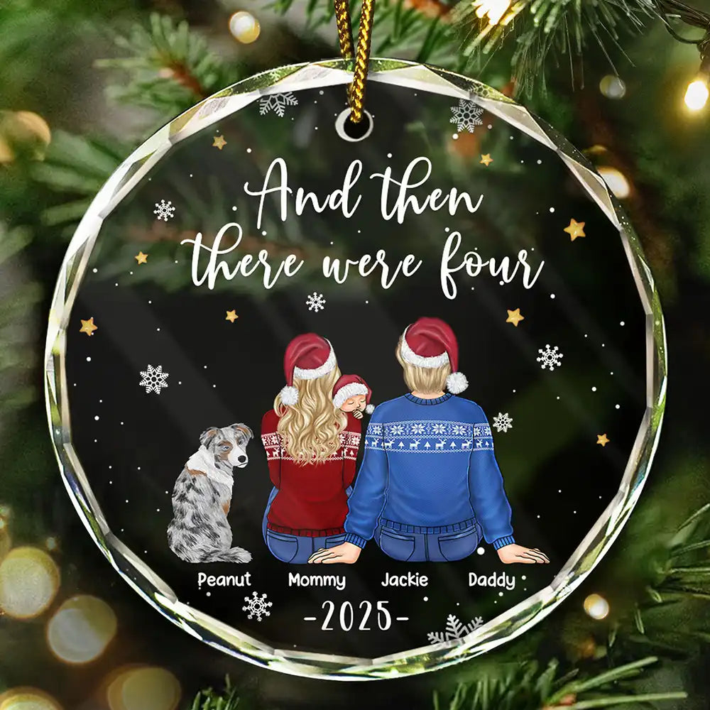 And Then There Were Four New Baby Dog Cat - Personalized Circle Glass Ornament