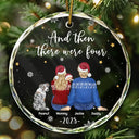 Christmas,Family,Dog Lovers,Cat Lovers,Pet Lovers,Parents,Happy - And Then There Were Four New Baby Dog Cat - Personalized Circle Glass Ornament