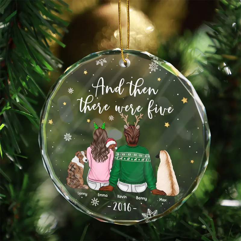 Christmas,Family,Dog Lovers,Cat Lovers,Pet Lovers,Parents,Happy - And Then There Were Four New Baby Dog Cat - Personalized Circle Glass Ornament