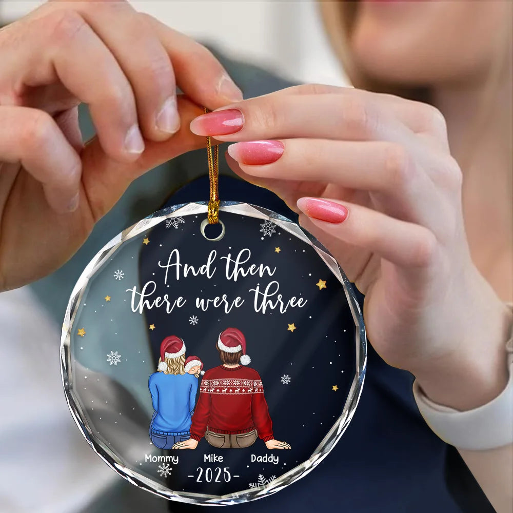 Christmas,Family,Dog Lovers,Cat Lovers,Pet Lovers,Parents,Happy - And Then There Were Four New Baby Dog Cat - Personalized Circle Glass Ornament