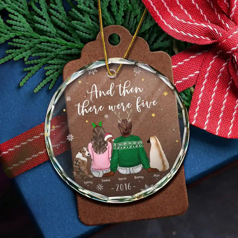 Christmas,Family,Dog Lovers,Cat Lovers,Pet Lovers,Parents,Happy - And Then There Were Four New Baby Dog Cat - Personalized Circle Glass Ornament