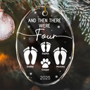 Christmas,Family,Dog Lovers,Cat Lovers,Pet Lovers,Parents,Happy - And Then There Were Four New Baby Dog Cat - Personalized Oval Glass Ornament