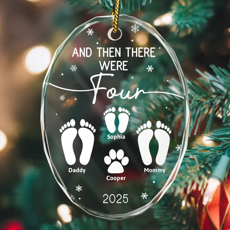Christmas,Family,Dog Lovers,Cat Lovers,Pet Lovers,Parents,Happy - And Then There Were Four New Baby Dog Cat - Personalized Oval Glass Ornament