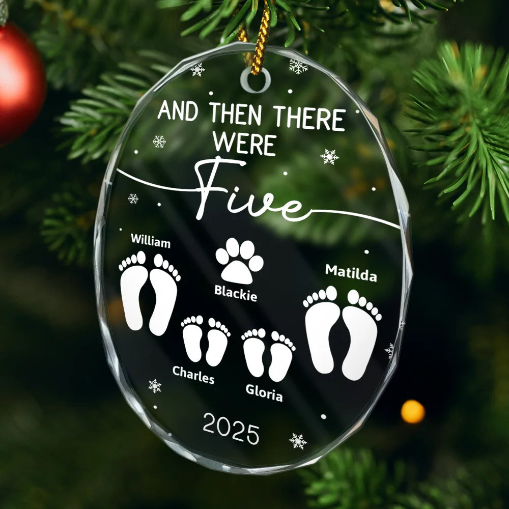 Christmas,Family,Dog Lovers,Cat Lovers,Pet Lovers,Parents,Happy - And Then There Were Four New Baby Dog Cat - Personalized Oval Glass Ornament