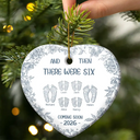 Christmas,New baby,Family,Happy - And Then There Were Toile Footprints Family - Personalized Heart Ceramic Ornament
