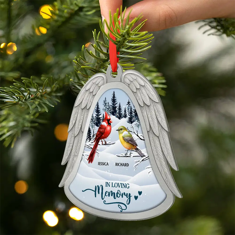 Christmas,Parents,Memorial,Sad - Angel Wings Forever In Loving Memory - Personalized Metal Ornament