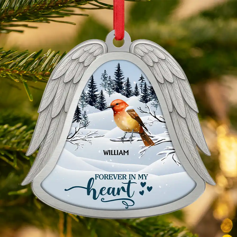 Christmas,Parents,Memorial,Sad - Angel Wings Forever In Loving Memory - Personalized Metal Ornament