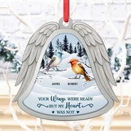 Christmas,Parents,Memorial,Sad - Angel Wings Forever In Loving Memory - Personalized Metal Ornament
