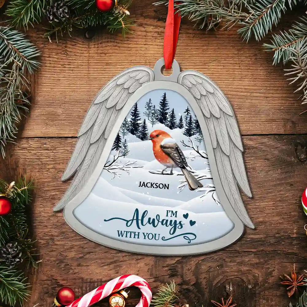 Christmas,Parents,Memorial,Sad - Angel Wings Forever In Loving Memory - Personalized Metal Ornament