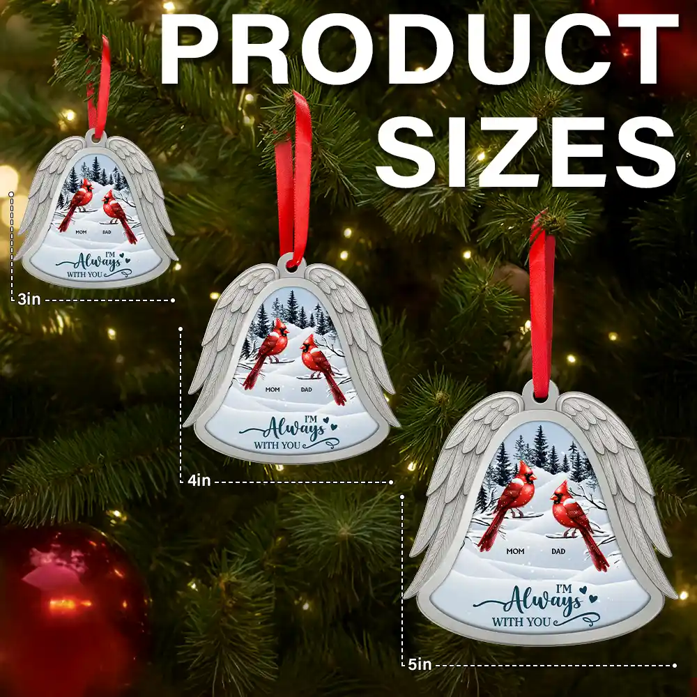 Christmas,Parents,Memorial,Sad - Angel Wings Forever In Loving Memory - Personalized Metal Ornament