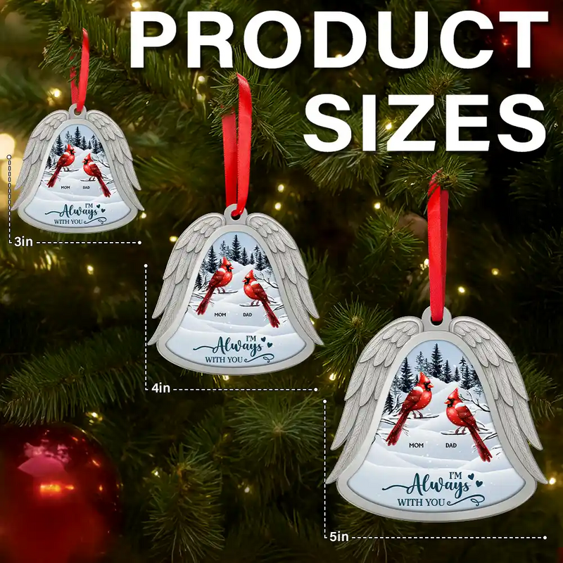 Christmas,Parents,Memorial,Sad - Angel Wings Forever In Loving Memory - Personalized Metal Ornament