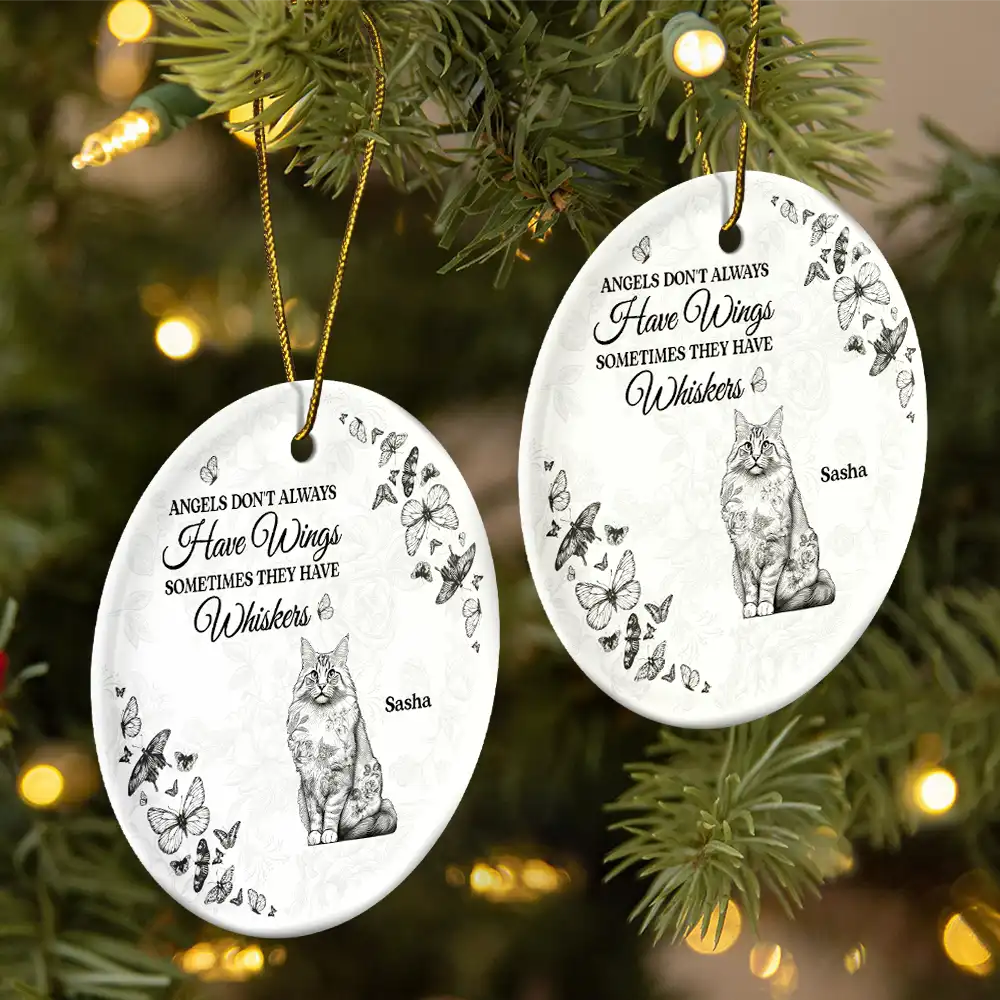 Cat Lovers,Cat Mom,Cat Dad,Cat Couple,Gift For Women,Gift For Men,Memorial,Sad,Christmas - Angels Have Whiskers Chinoiserie Toile Cat - Personalized Circle Ceramic Ornament