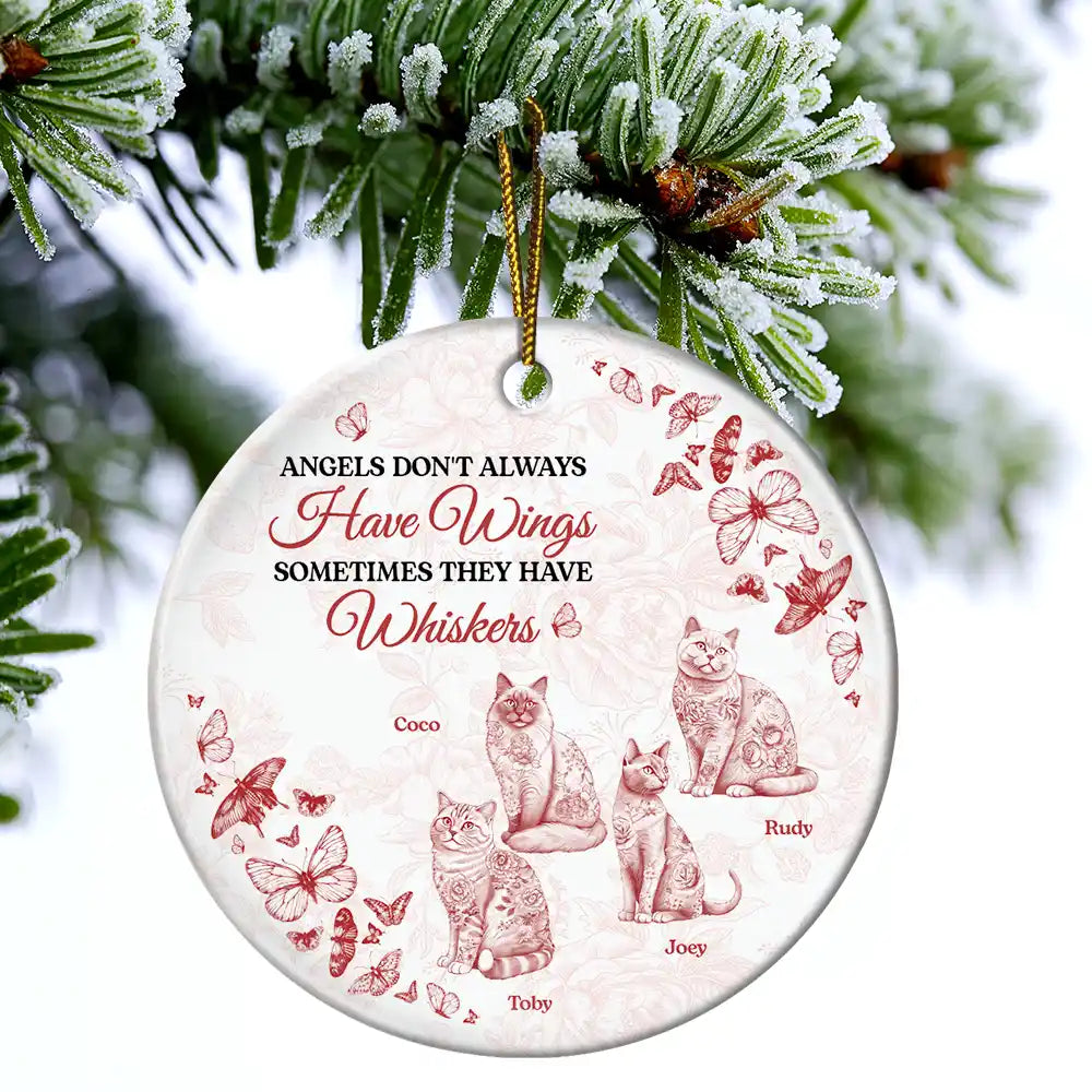 Cat Lovers,Cat Mom,Cat Dad,Cat Couple,Gift For Women,Gift For Men,Memorial,Sad,Christmas - Angels Have Whiskers Chinoiserie Toile Cat - Personalized Circle Ceramic Ornament