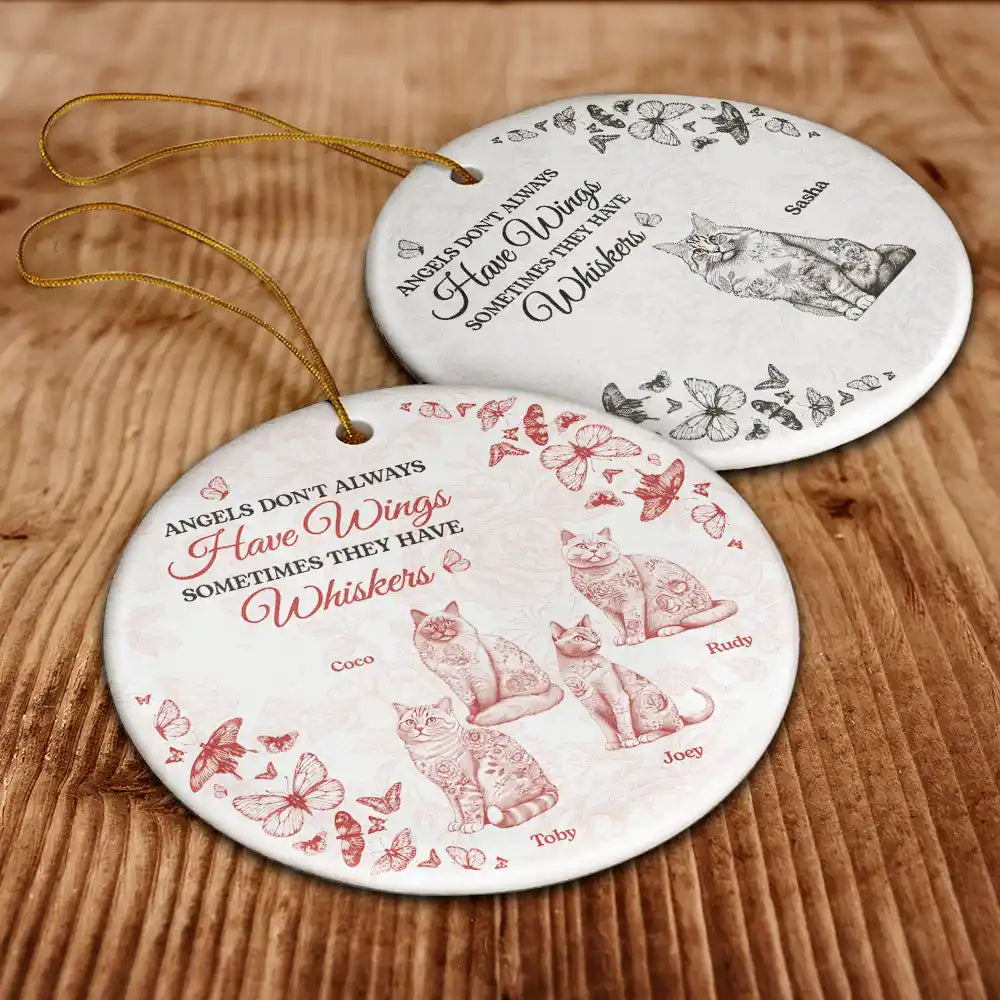 Cat Lovers,Cat Mom,Cat Dad,Cat Couple,Gift For Women,Gift For Men,Memorial,Sad,Christmas - Angels Have Whiskers Chinoiserie Toile Cat - Personalized Circle Ceramic Ornament