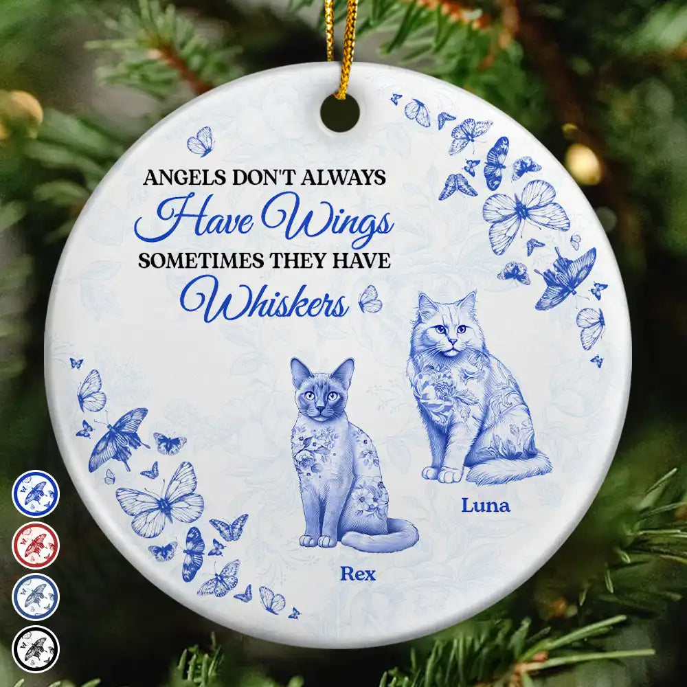 Cat Lovers,Cat Mom,Cat Dad,Cat Couple,Gift For Women,Gift For Men,Memorial,Sad,Christmas - Angels Have Whiskers Chinoiserie Toile Cat - Personalized Circle Ceramic Ornament