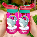 Gift For Kids,Gift For Grandkids,Happy,Back To School - Animal With Kid's Name - Personalized Kids Water Bottle With Straw