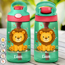 Gift For Kids,Gift For Grandkids,Happy,Back To School - Animal With Kid's Name - Personalized Kids Water Bottle With Straw