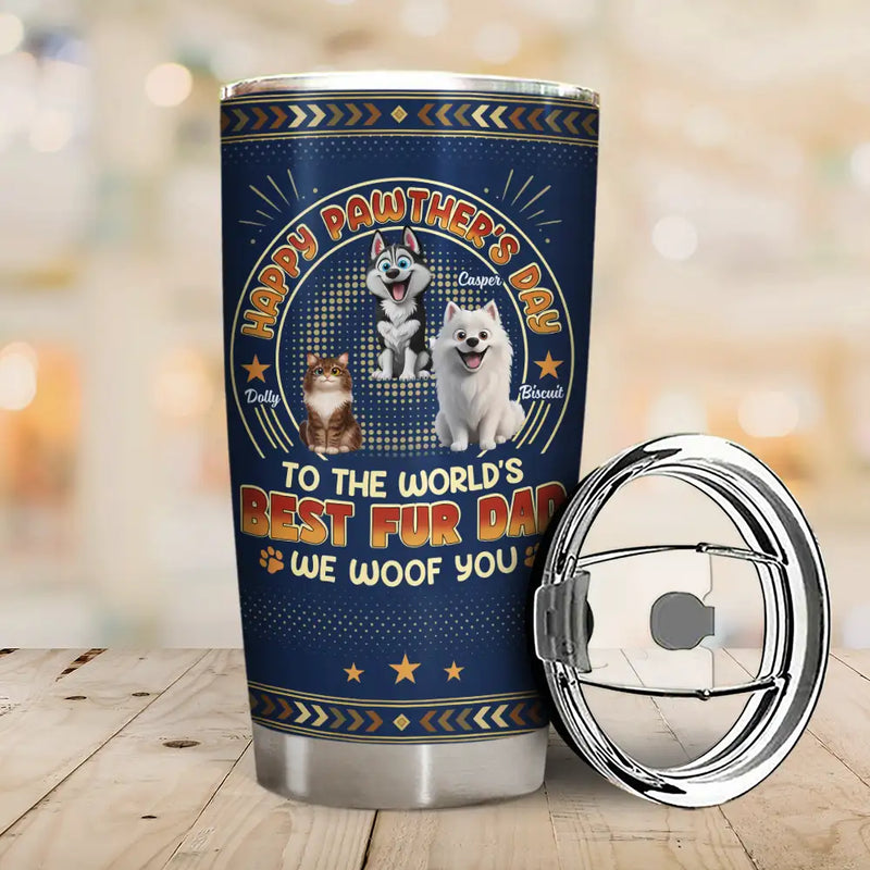 Dog Dad,Cat Dad,Pet Dad,Top Market,Non-Eng,Vector,Adorable - Animate Dog Cat Happy Pawther's Day - Personalized Tumbler