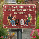 Dog Couple, Humorous, Dog Lovers, Pet Lovers, Gift For Couples, Vector - Animate Couple A Crazy Dog Cat Lady And Her Grumpy Old Man Live Here - Personalized Classic Metal Signs