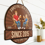 Wedding Anniversary, Humorous, Old Couples, Gift For Couples, Vector - Animate Couple Annoying Each Other - Personalized Custom Shaped Wood Sign