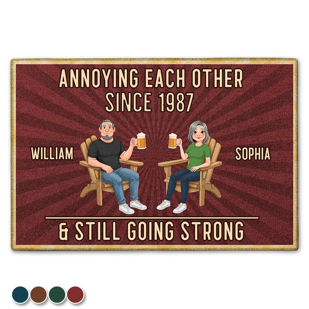 Wedding Anniversary,Humorous,Old Couples,Gift For Couples,Vector - Animate Couple Annoying Each Other - Personalized Doormat