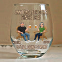 Wedding Anniversary, Humorous, Old Couples, Gift For Couples, Vector - Animate Couple Annoying Each Other - Personalized Stemless Wine Glass