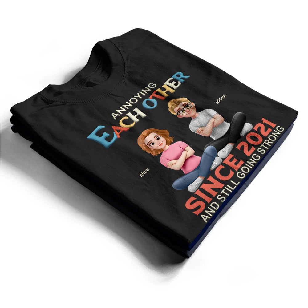 Top Market,Gift For Couples,Old Couples,Gift For Women,Gift For Men,LGBT,Funny - 3D Effect Couple Annoying Each Other And Still Going Strong - Personalized T Shirt