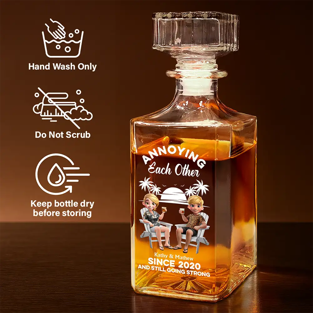 Gift For Couples, Gift For Husband, Gift For Wife, Gift For Boyfriend, Gift For Girlfriend, Funny - Annoying Each Other - Personalized Square Whiskey Bottle
