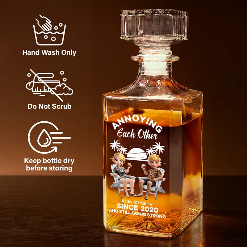 Gift For Couples, Gift For Husband, Gift For Wife, Gift For Boyfriend, Gift For Girlfriend, Funny - Annoying Each Other - Personalized Square Whiskey Bottle