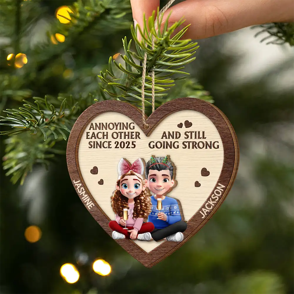 Love,Christmas,Gift For Wife,Gift For Husband,Gift For Couples,Gift For Boyfriend,Gift For Girlfriend,Old Couples  -Annoying Each Other 3D Effect Couple - Personalized 2-Layered Wooden Ornament