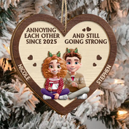 Love,Christmas,Gift For Wife,Gift For Husband,Gift For Couples,Gift For Boyfriend,Gift For Girlfriend,Old Couples  -Annoying Each Other 3D Effect Couple - Personalized 2-Layered Wooden Ornament