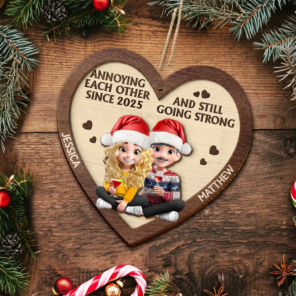 Love,Christmas,Gift For Wife,Gift For Husband,Gift For Couples,Gift For Boyfriend,Gift For Girlfriend,Old Couples  -Annoying Each Other 3D Effect Couple - Personalized 2-Layered Wooden Ornament