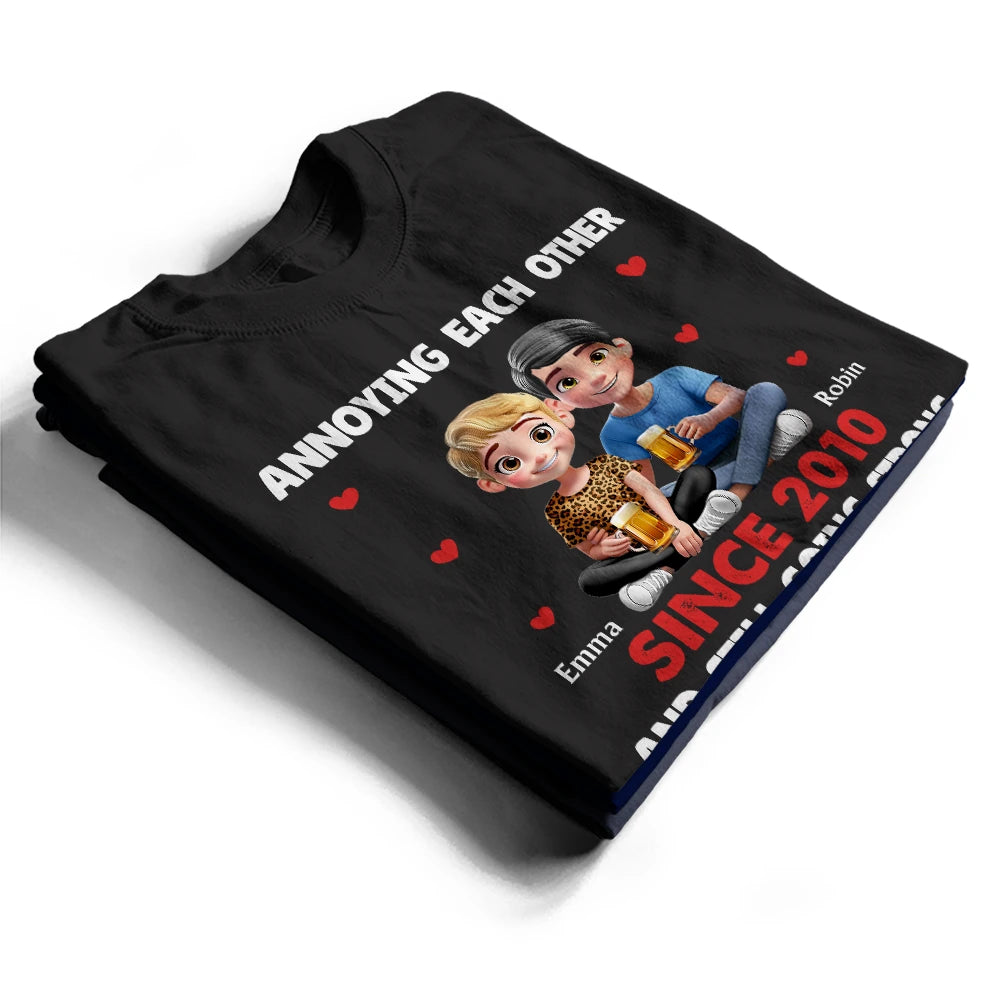 Gift For Couples,Love,Gift For Husband,Gift For Wife,Gift For Boyfriend,Gift For Girlfriend - Annoying Each Other 3D Effect Couple - Personalized T Shirt