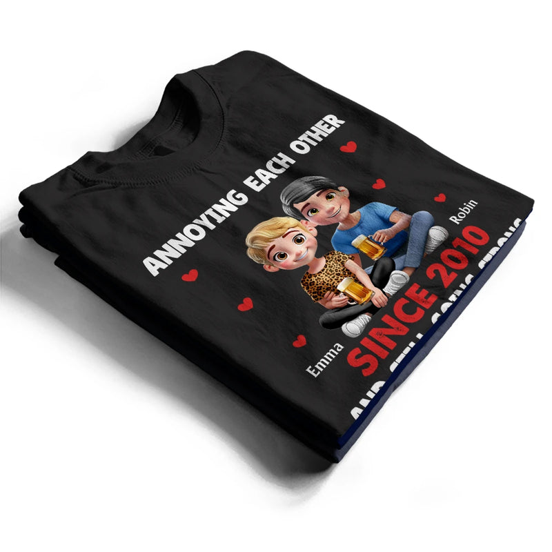 Gift For Couples,Love,Gift For Husband,Gift For Wife,Gift For Boyfriend,Gift For Girlfriend - Annoying Each Other 3D Effect Couple - Personalized T Shirt