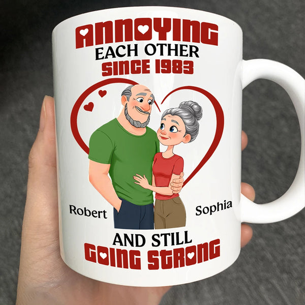 Gift For Couples,Old Couples,Gift For Husband,Gift For Wife,Love - Annoying Each Other Hugging Couple - Personalized Mug