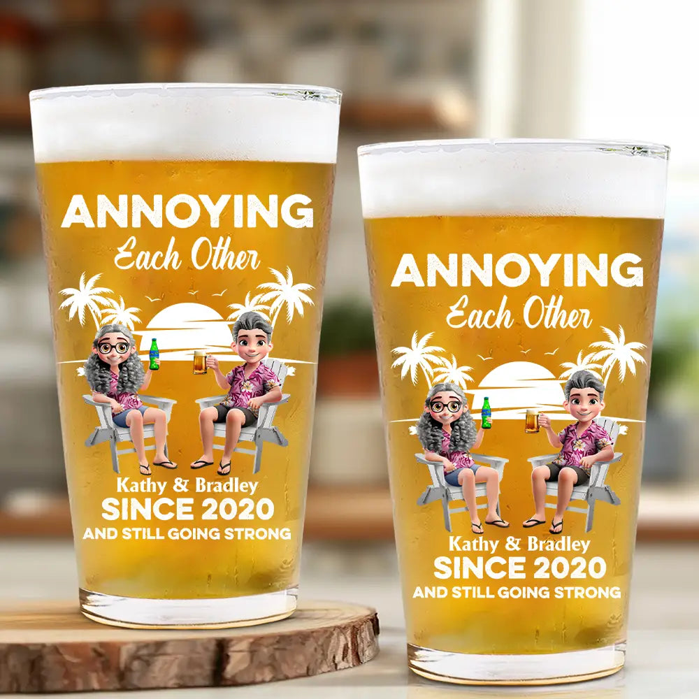 Gift For Couples,Gift For Husband,Gift For Wife,Gift For Boyfriend,Gift For Girlfriend,Funny - Annoying Each Other Since - Personalized Beer Glass