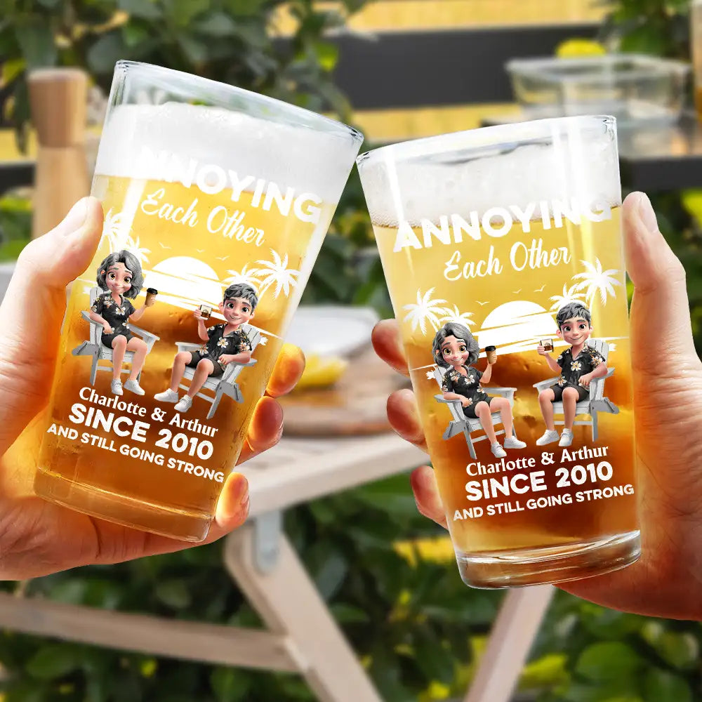 Gift For Couples,Gift For Husband,Gift For Wife,Gift For Boyfriend,Gift For Girlfriend,Funny - Annoying Each Other Since - Personalized Beer Glass