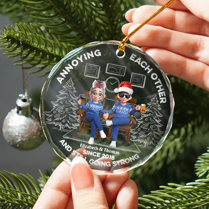 Christmas,Gift For Couples,Gift For Husband,Gift For Wife,Gift For Boyfriend,Gift For Girlfriend - Annoying Each Other Since - Personalized Circle Glass Ornament