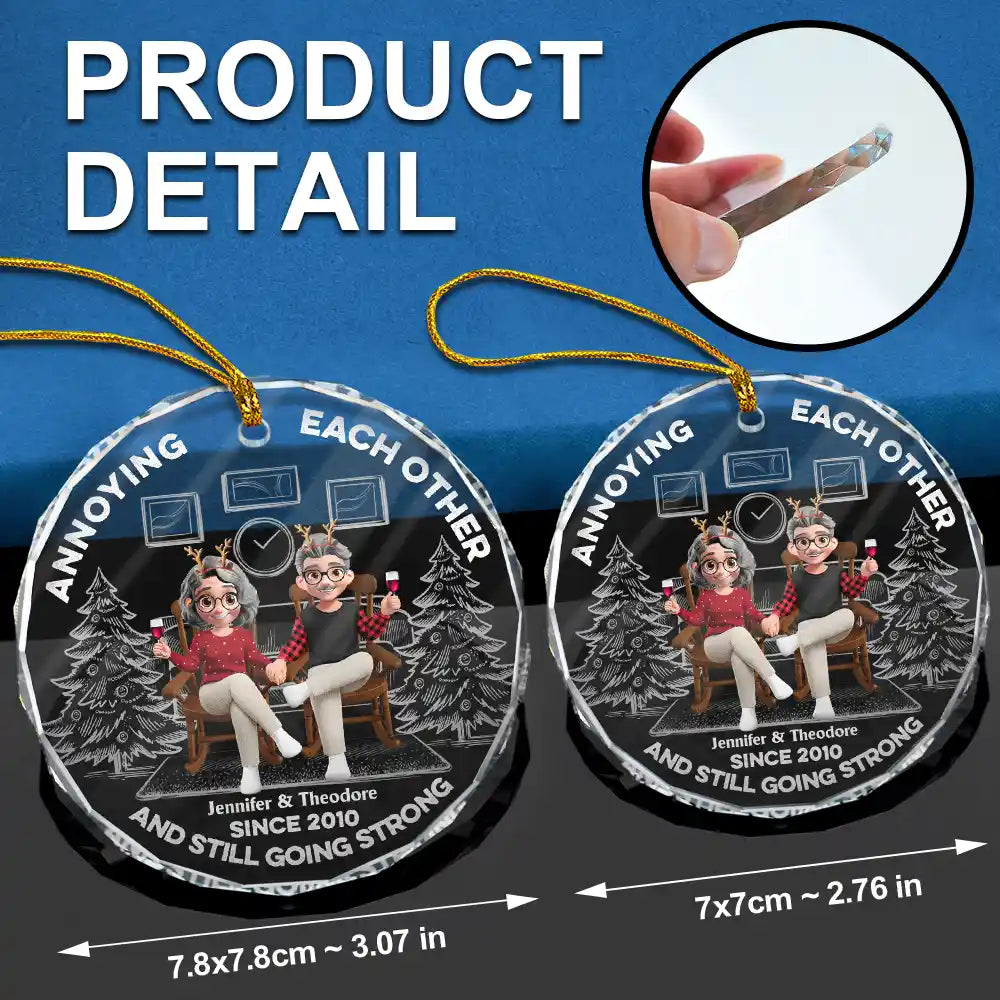 Christmas,Gift For Couples,Gift For Husband,Gift For Wife,Gift For Boyfriend,Gift For Girlfriend - Annoying Each Other Since - Personalized Circle Glass Ornament