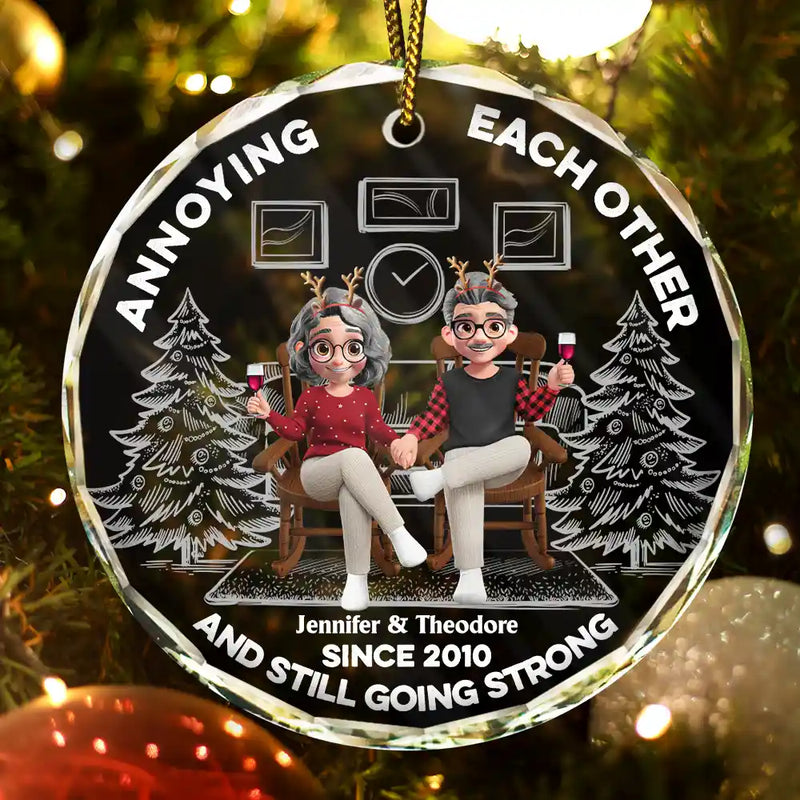 Christmas,Gift For Couples,Gift For Husband,Gift For Wife,Gift For Boyfriend,Gift For Girlfriend - Annoying Each Other Since - Personalized Circle Glass Ornament