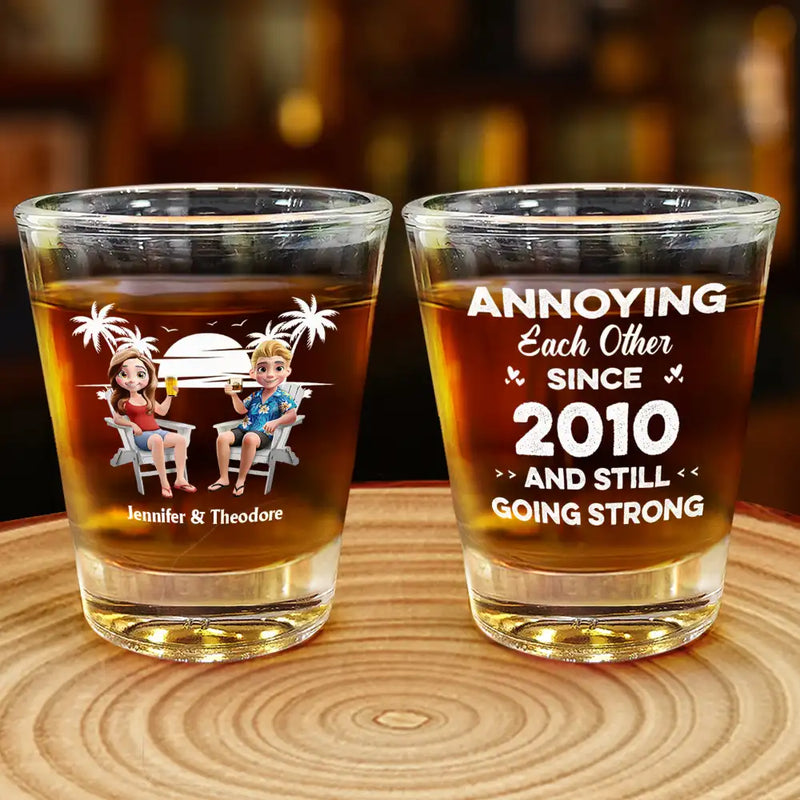 Gift For Couples,Gift For Husband,Gift For Wife,Gift For Boyfriend,Gift For Girlfriend,Funny - Annoying Each Other Since - Personalized Shot Glass