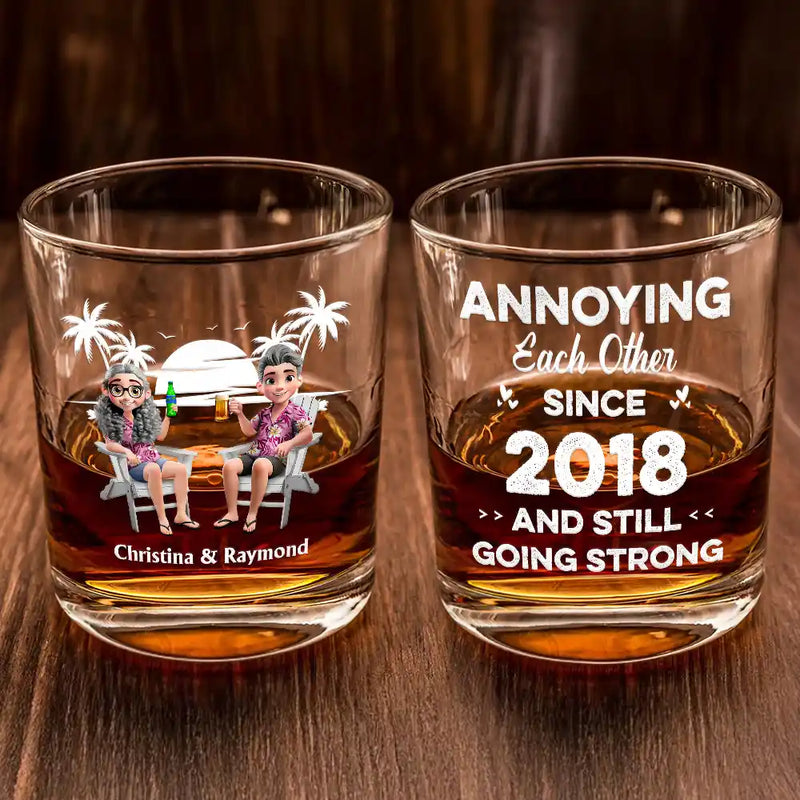 Gift For Couples, Gift For Husband, Gift For Wife, Gift For Boyfriend, Gift For Girlfriend, Funny - Annoying Each Other Since - Personalized Whiskey Glass