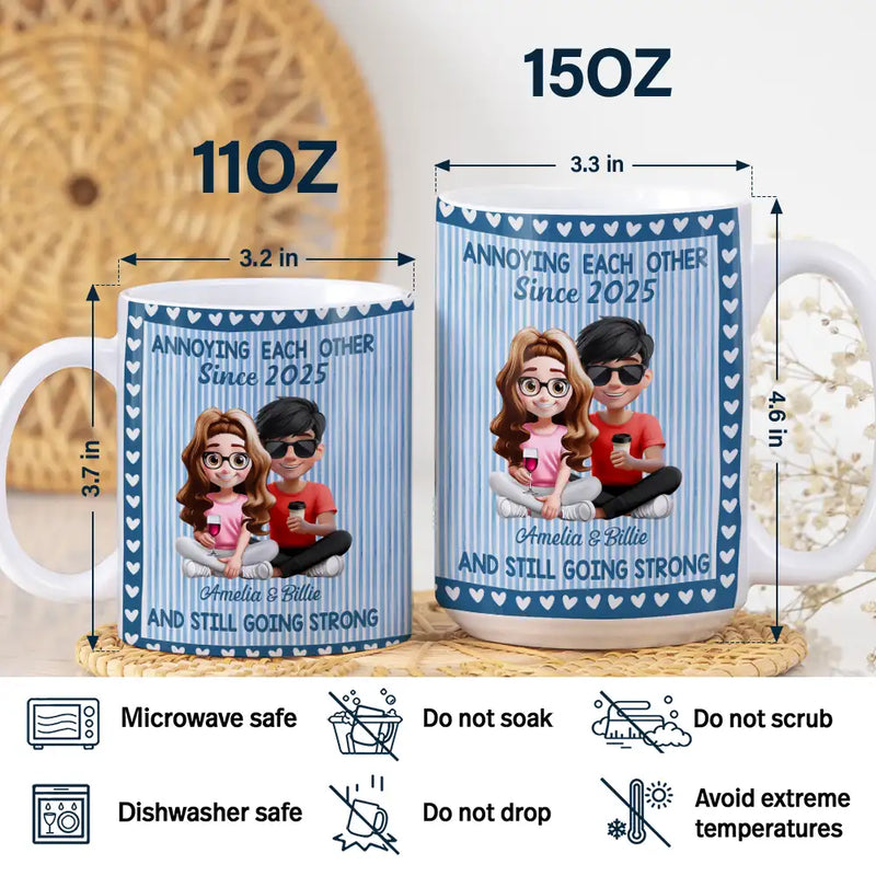 Old Couples,Gift For Husband,Gift For Wife,Gift For Couples,Gift For Boyfriend,Gift For Girlfriend,Love - Annoying Each Other Since Couple Stripe Style - Personalized White Edge-to-Edge Mug