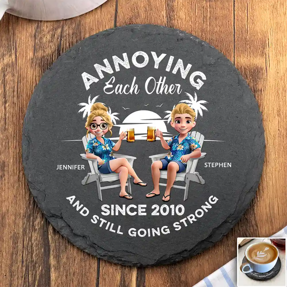 Gift For Couples, Gift For Husband, Gift For Wife, Gift For Boyfriend, Gift For Girlfriend, Funny - Annoying Since Funny Couple - Personalized Slate Coaster